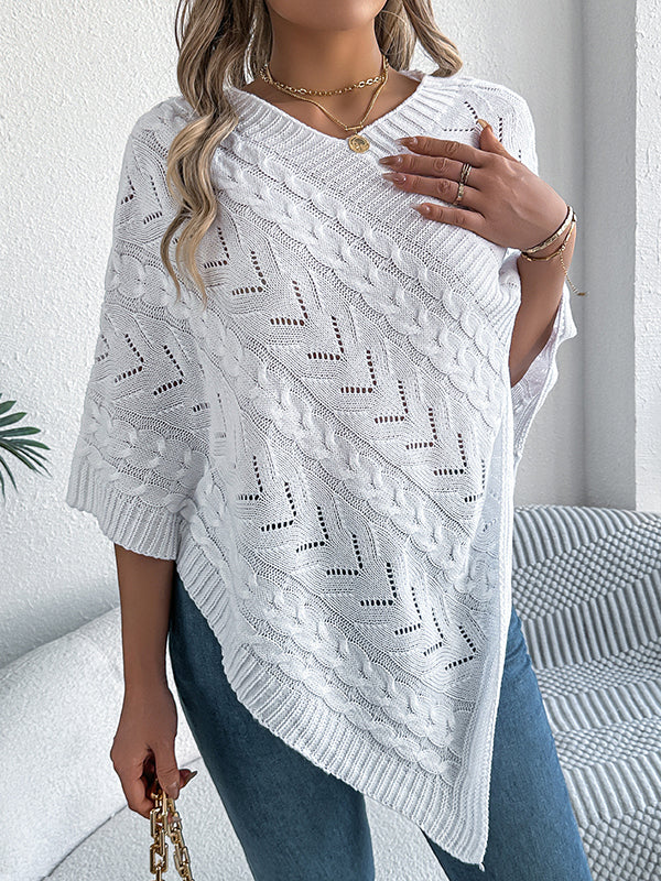 Half Sleeves Loose Solid Color V-Neck Cape
