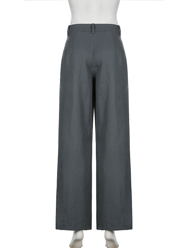 High Waisted Loose Solid Color Split-Joint Pants Trousers