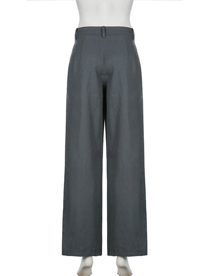 High Waisted Loose Solid Color Split-Joint Pants Trousers