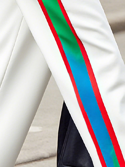 Column Contrast Color Pockets Striped Casual Pants Bottoms Trousers