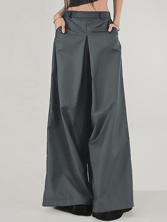 High Waisted Loose Solid Color Split-Joint Pants Trousers
