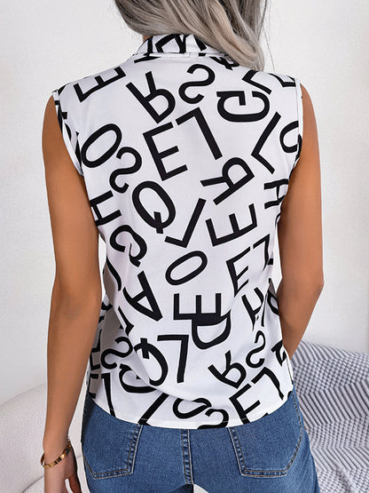 Sleeveless Printed V-Neck Vest Top