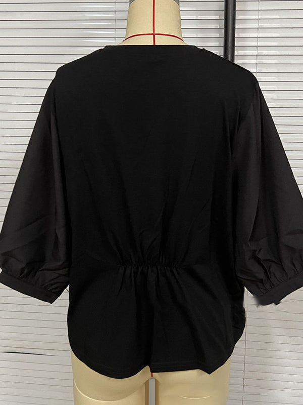 Half Sleeves Loose Split-Joint Round-Neck T-Shirts