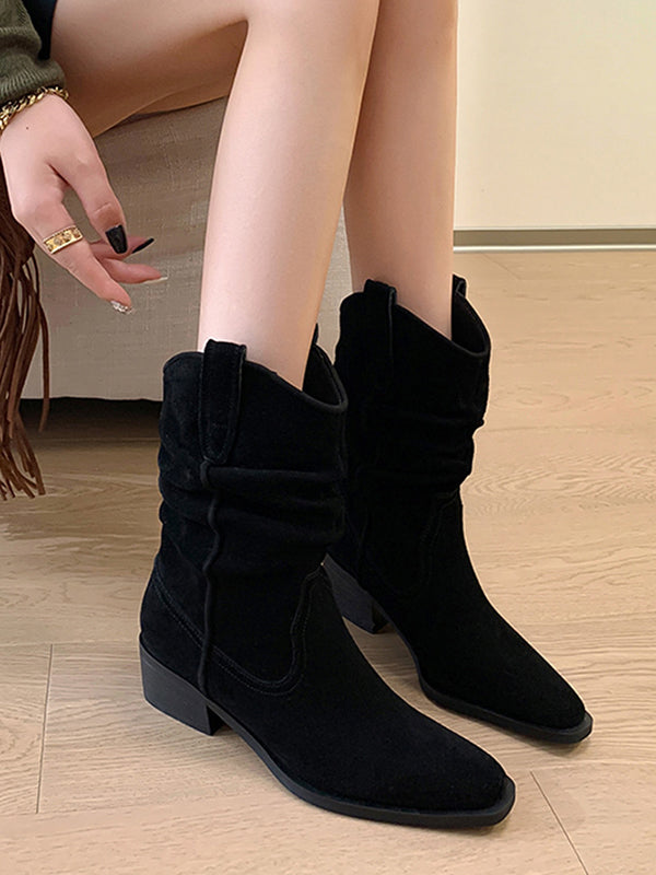 Pointed-Toe Split-Joint Boots Pumps