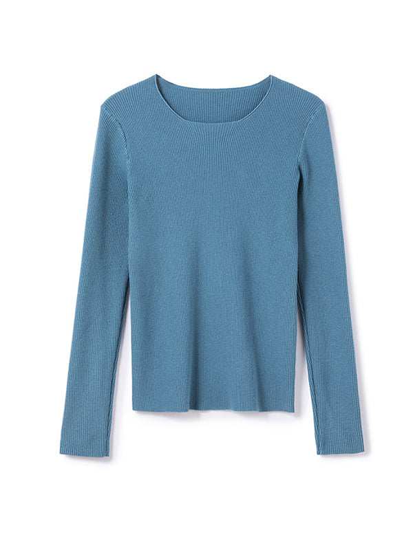 Long Sleeves Skinny Solid Color Round-Neck Knitwear Pullovers Sweater Tops