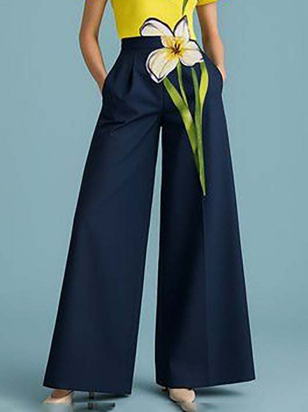 Loose Wide Leg Pleated Pockets Pants Trousers