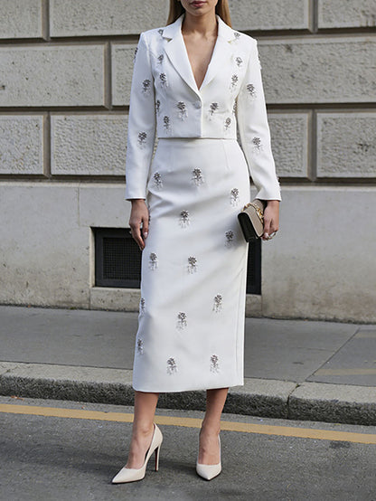 High Waisted Long Sleeves Buttoned Split-Back Split-Joint Notched Collar Suits