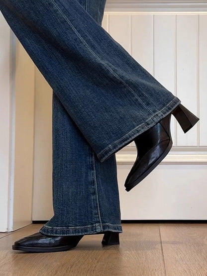 Split-Joint Square-Toe Zipper Boots