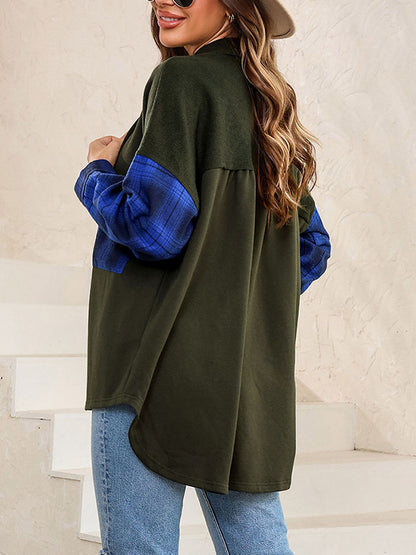 High-Low Long Sleeves Buttoned Plaid Pockets Split-Joint Lapel Jackets Outerwear