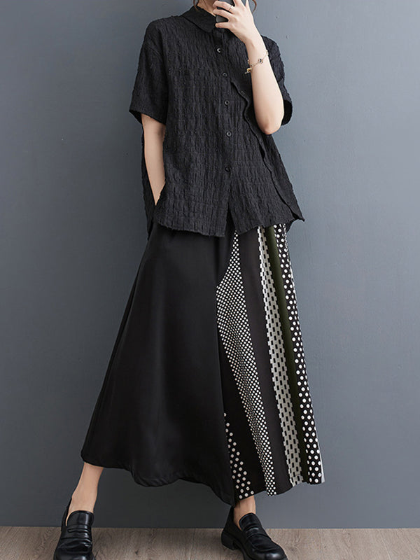 Wide Leg Loose Asymmetric Polka-Dot Printed Split-Joint Culotte Pants Trousers