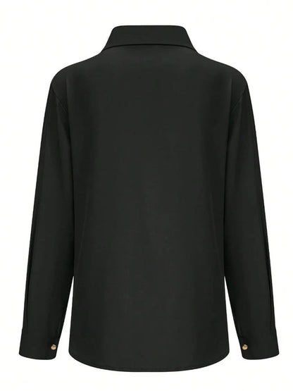 Long Sleeves Loose Buttoned Solid Color Lapel Blouses&Shirts Tops
