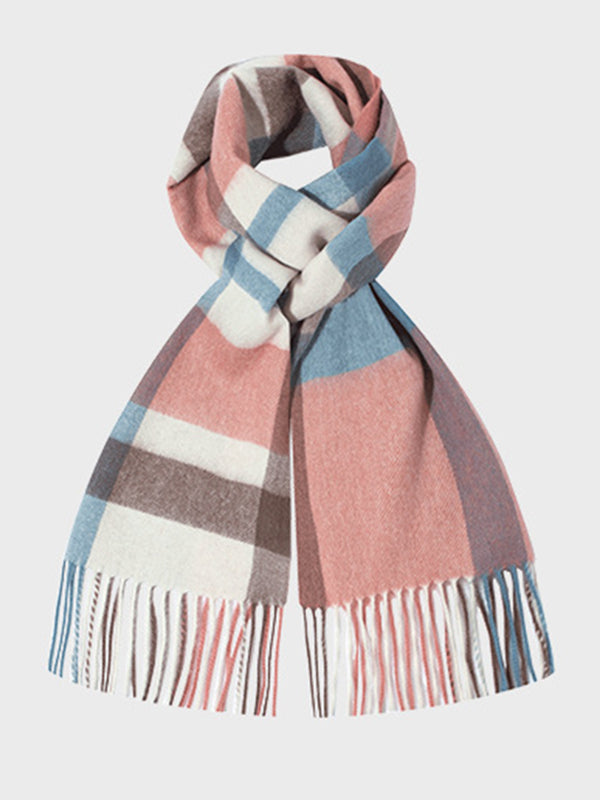 Contrast Color Keep Warm Tasseled Shawl&Scarf
