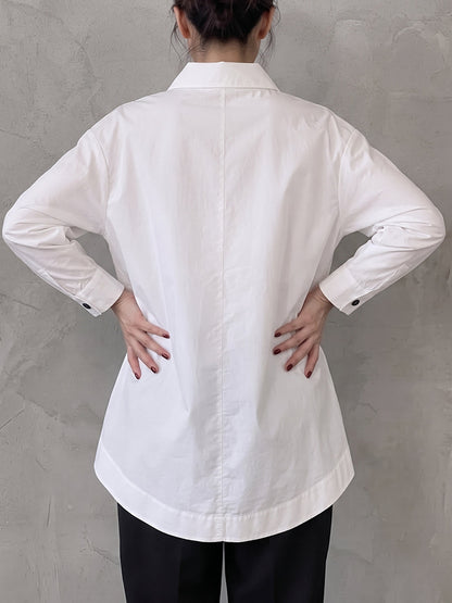Solid Color Pockets Buttoned Long Sleeves High-low Lapel Blouses&shirts Tops
