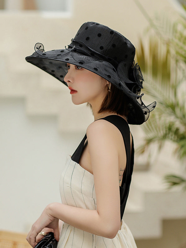 Flower Shape Gauze Polka Dot See-Through Split-Joint Sun Hat