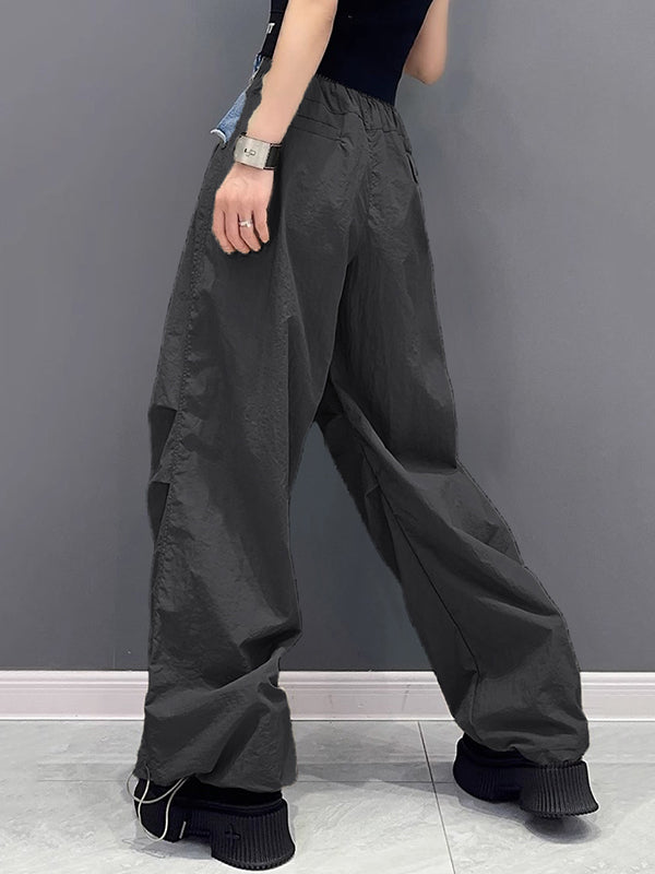 Loose Wide Leg Drawstring Elasticity Split-Joint Cargo Pants Trousers