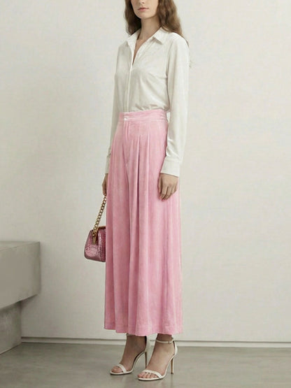 High Waisted Elasticity Pleated Pockets Solid Color Skirts Bottoms