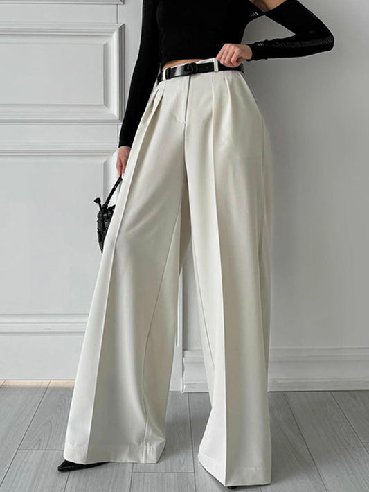 High Waisted Loose Pleated Solid Color Split-Joint Suit Pants Trousers