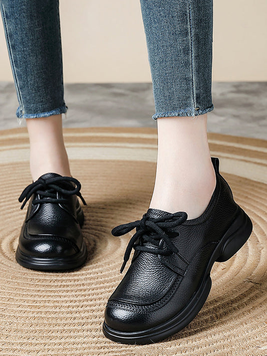 Women Spring Retro Genuine Leather Low Heel Shoes