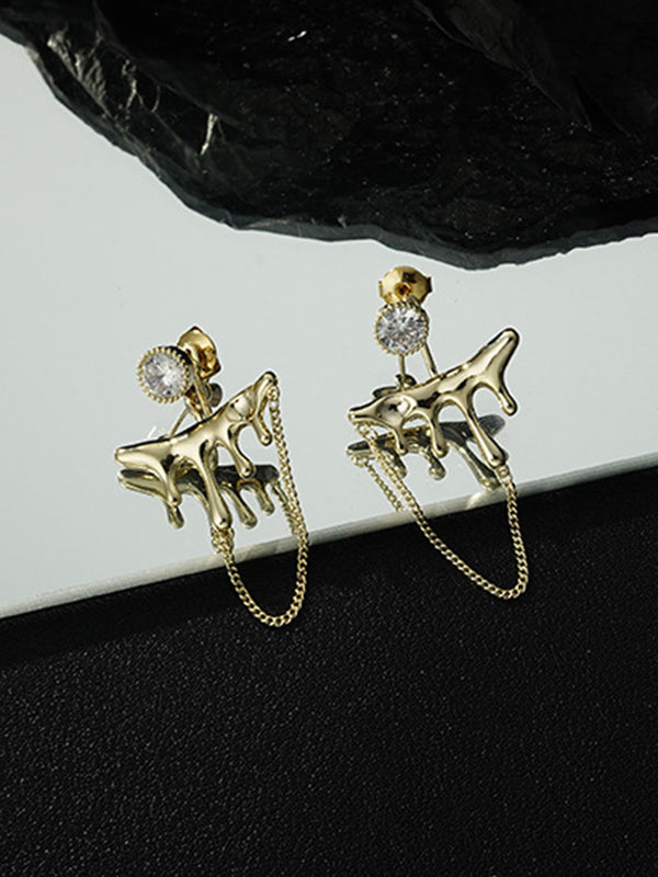 Geometric Rhine Stones Tasseled Drop Earrings