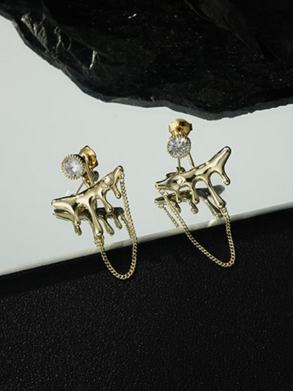 Geometric Rhine Stones Tasseled Drop Earrings