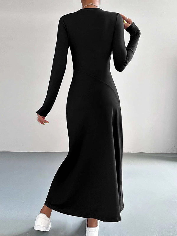 A-Line Bodycon Solid Color Round-Neck Maxi Dresses