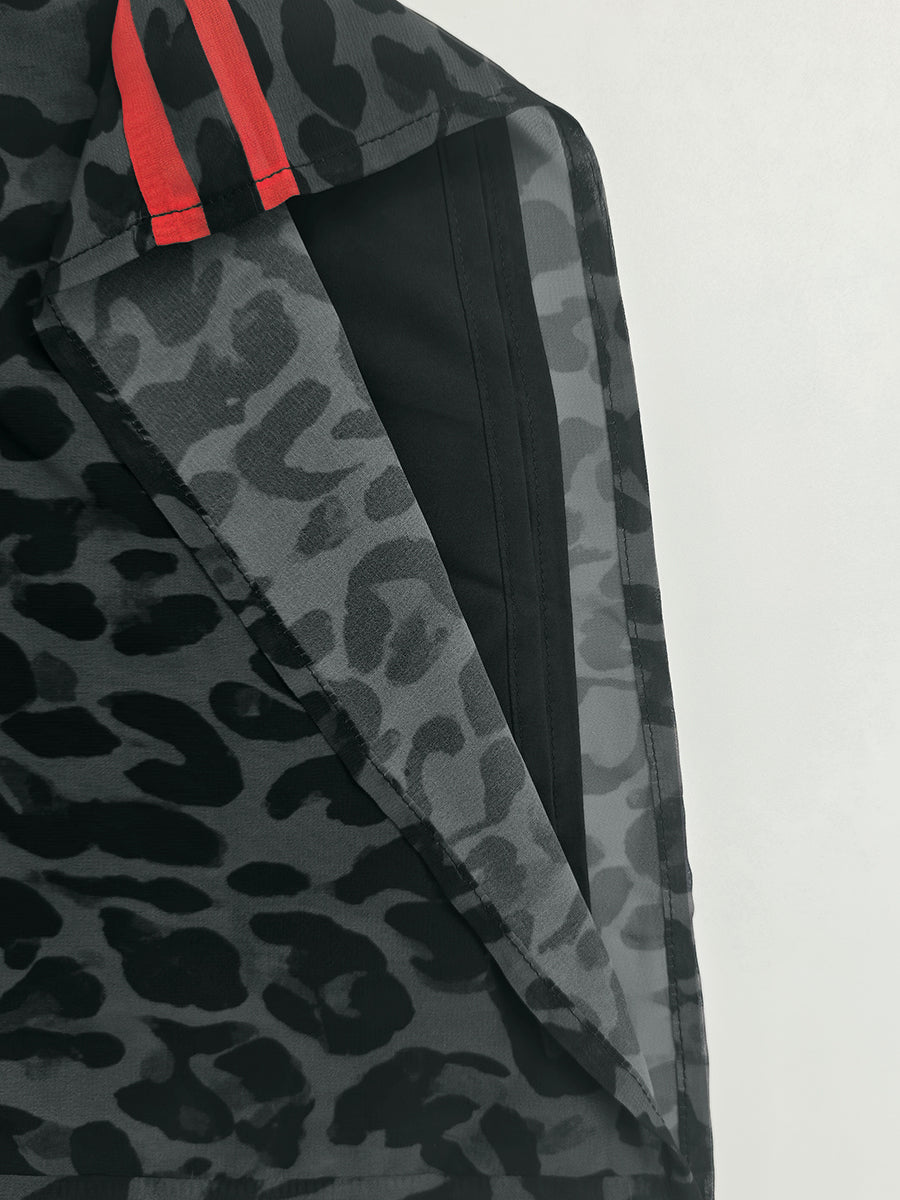 Loose Wide Leg Contrast Color Leopard Pockets See-Through Split-Joint Striped Pants Trousers