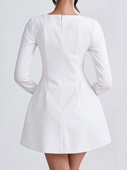 A-Line Bodycon Solid Color Zipper Square-Neck Mini Dresses