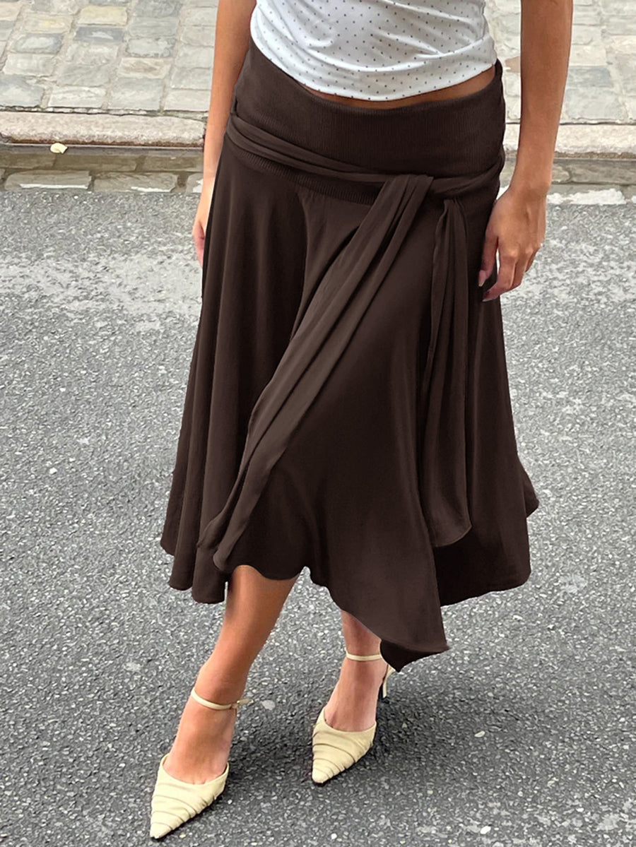 Tied Waist Solid Color Pleated High Waisted Skirts Bottoms