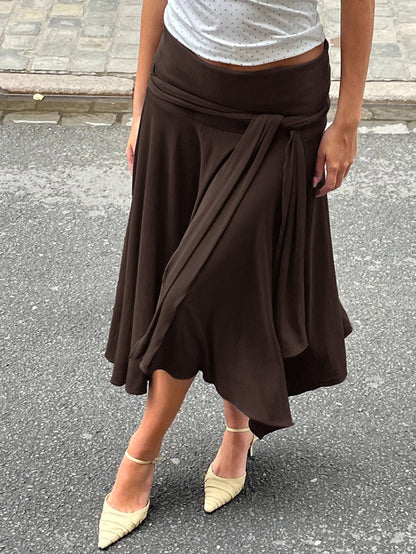 Tied Waist Solid Color Pleated High Waisted Skirts Bottoms
