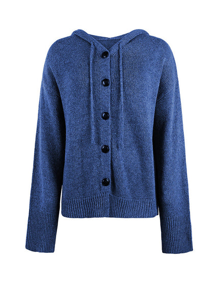 Wrap Buttoned Hooded Solid Color Cardigan