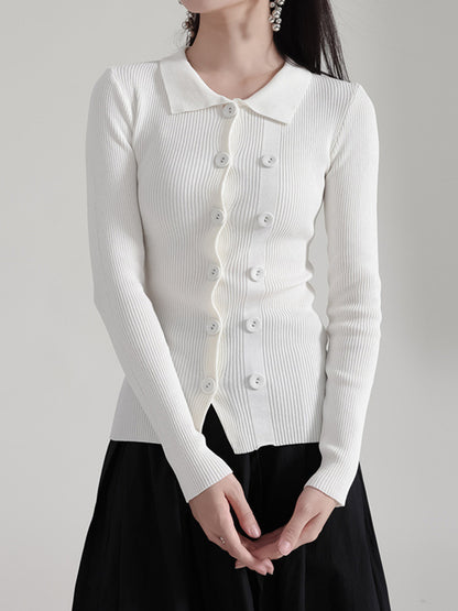 Long Sleeves Skinny Buttoned Solid Color Lapel Cardigan Tops
