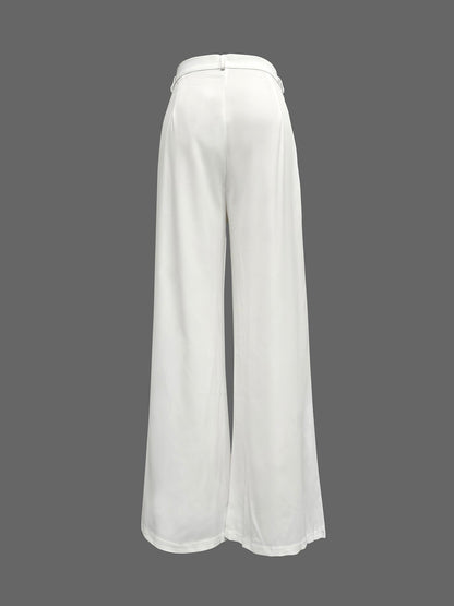 Batwing Sleeves Half Sleeves Solid Color Top + Contrast Color Wide Leg Pants Two Pieces Set