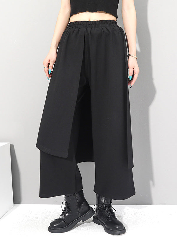 Irregularity Elastic Waist Wide Leg Solid Color Pants