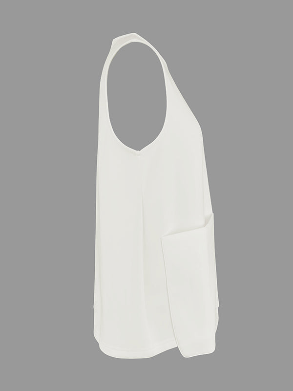 A-Line Loose Solid Color Split-Joint Round-Neck Vest Top