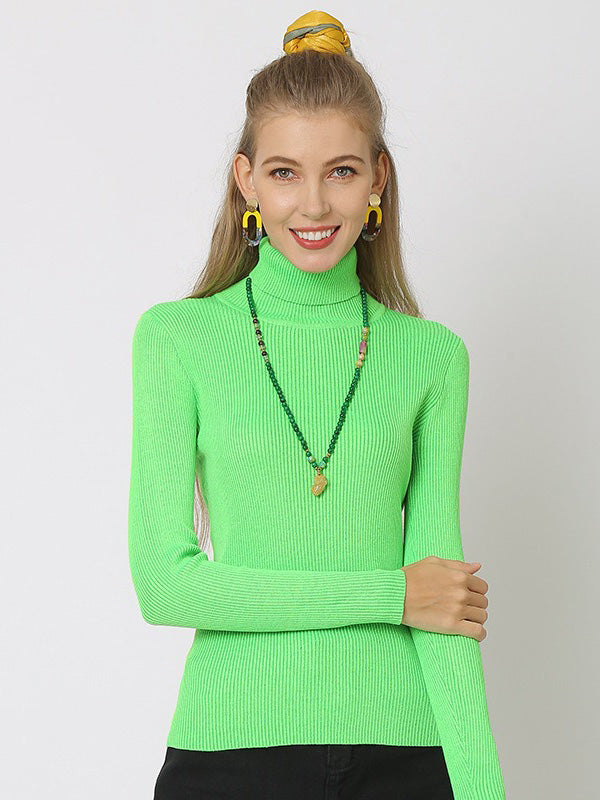 10 Colors Simple Knitting Solid Color High-Neck Pullover