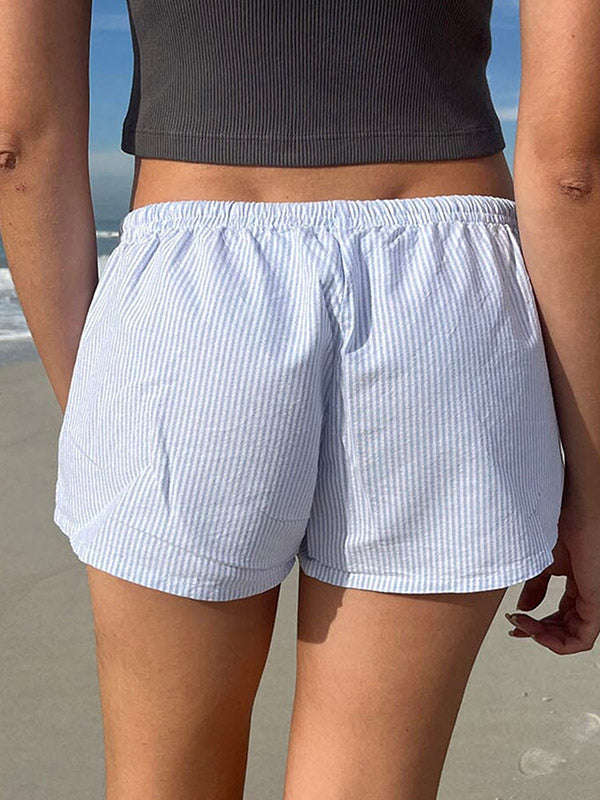 Loose Wide Leg Drawstring Striped Shorts Bottoms