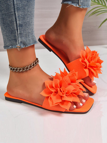 Flower Shape Open Toe Square-Toe Slippers