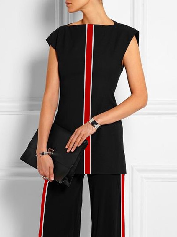 Cap Sleeve Contrast Color Printed Round-neck T-Shirts Tops