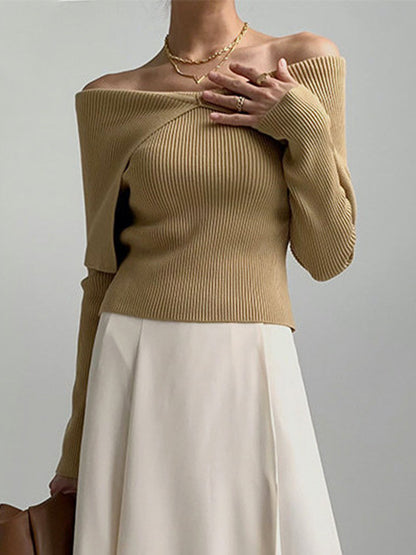 Long Sleeves Skinny Solid Color Lapel Knitted Hats Pullovers Sweater Tops