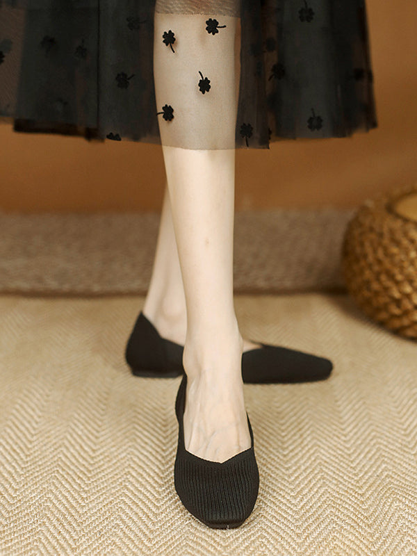 Solid Color Square-Toe Flats Shoes