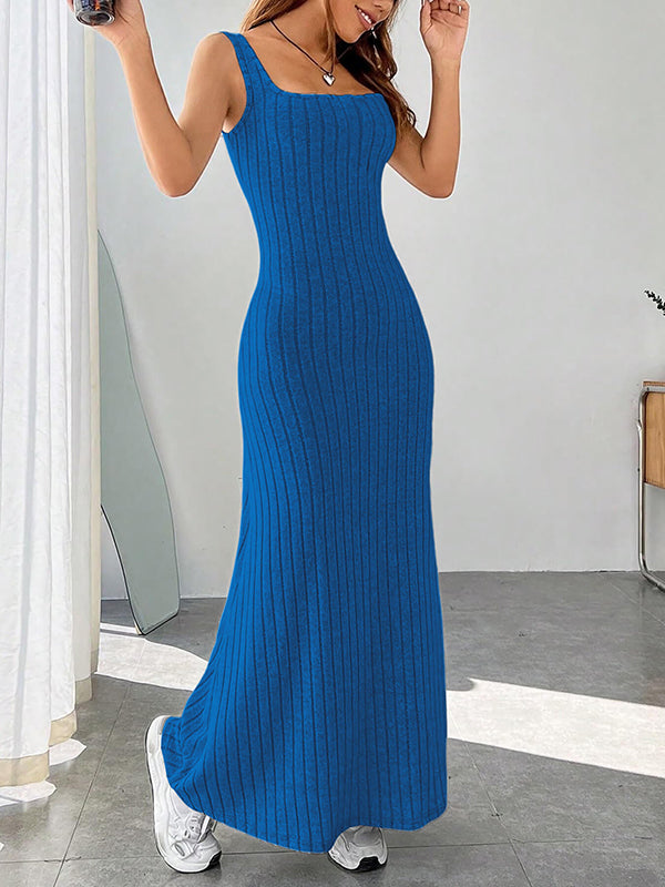 A-Line Loose Solid Color Spaghetti-Neck Maxi Dresses