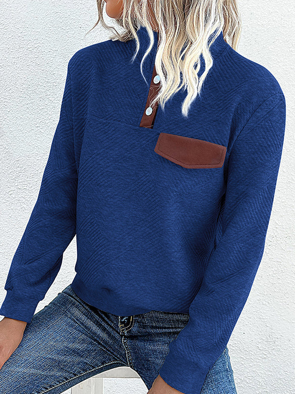 Long Sleeves Loose Buttoned Split-Joint Zipper Lapel Sweatshirt Tops