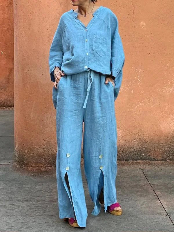 Loose Raglan Sleeve Split-Joint V-Neck Blouses&Shirts Tops