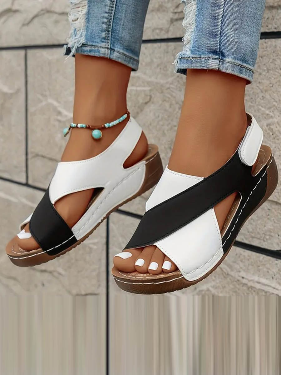 Contrast Color Hollow Open Toe Sandals