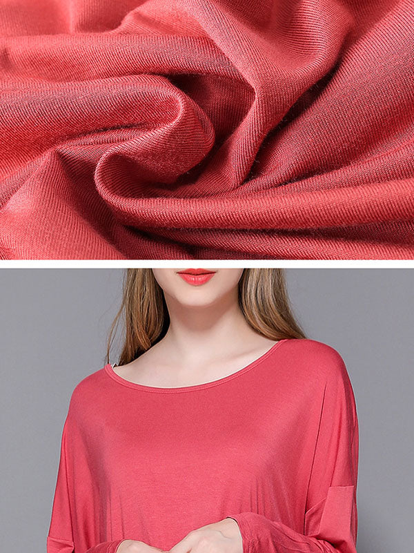 Solid Color Modal Plus Size High-Low Long Sleeve Pajamas Dress