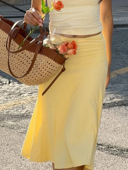 Solid Color Pleated Mermaid High Waisted Skirts Bottoms