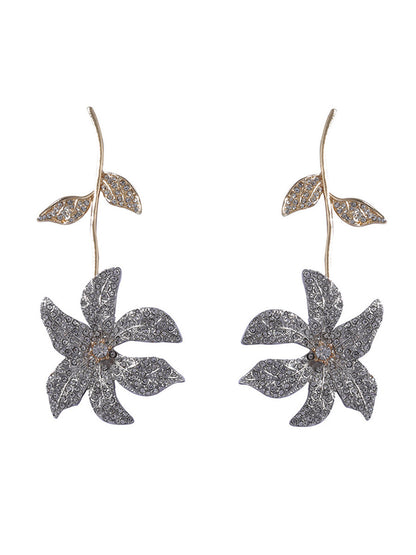 Flower Shape Rhine Stones Shiny Earrings Accessories