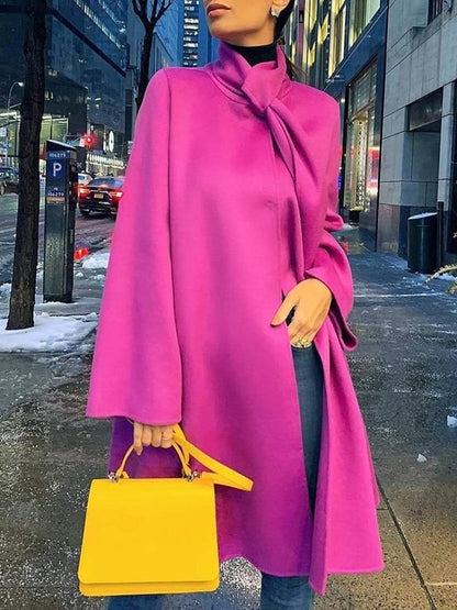 Long Sleeves Loose Solid Color Outerwear Woolen Coat