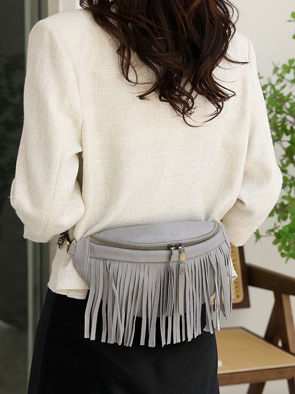 Geometric Tasseled Zipper Crossbody Bags