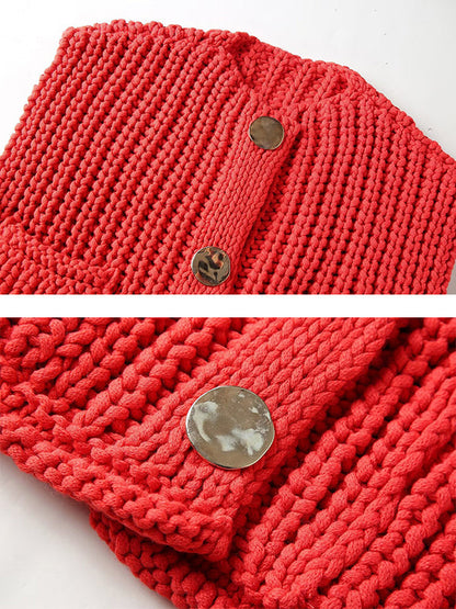 Sleeveless Buttoned Pockets Solid Color Cardigan Tops Knit Top